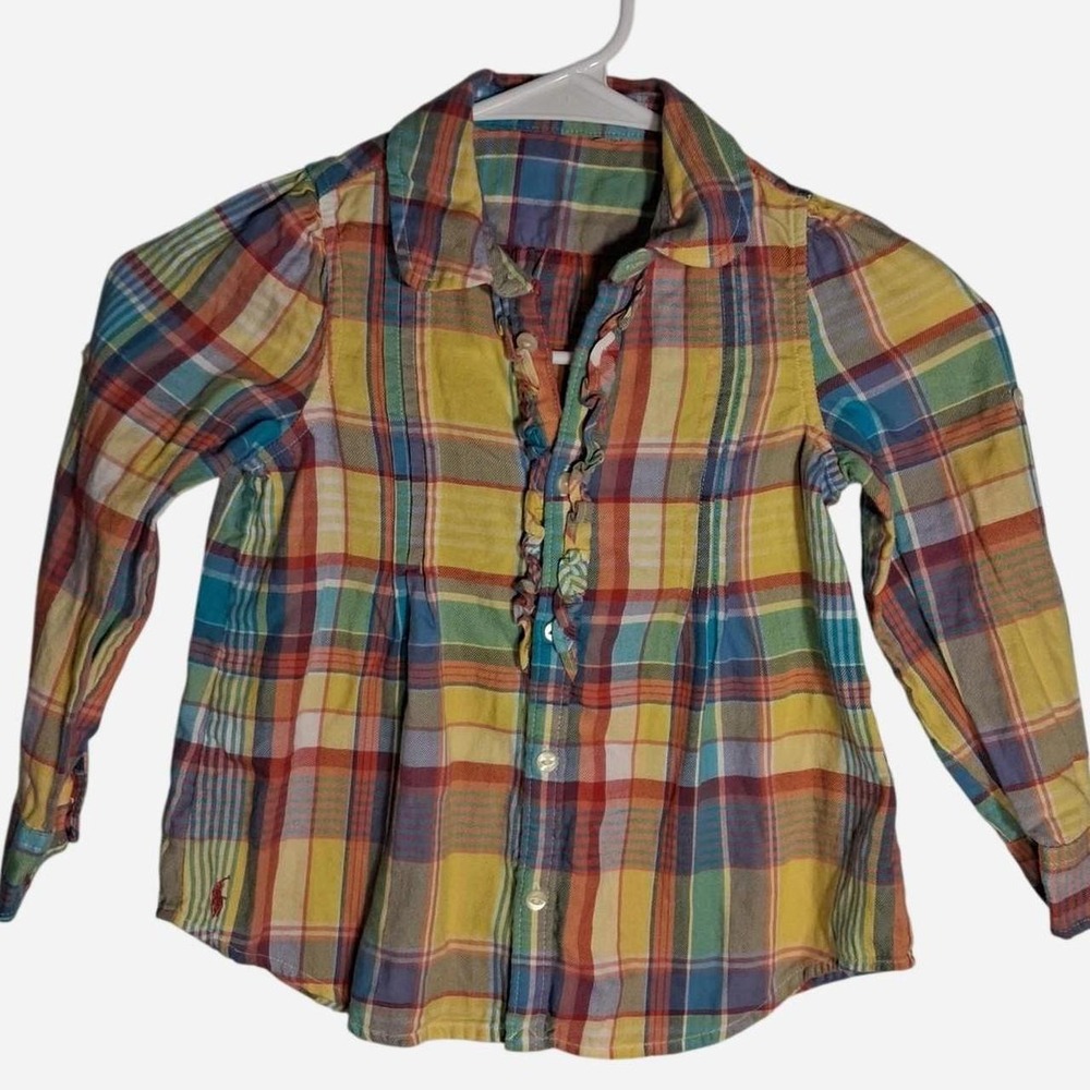 Girls Ralph Lauren Multi-colored plaid button-up blouse with ruffles